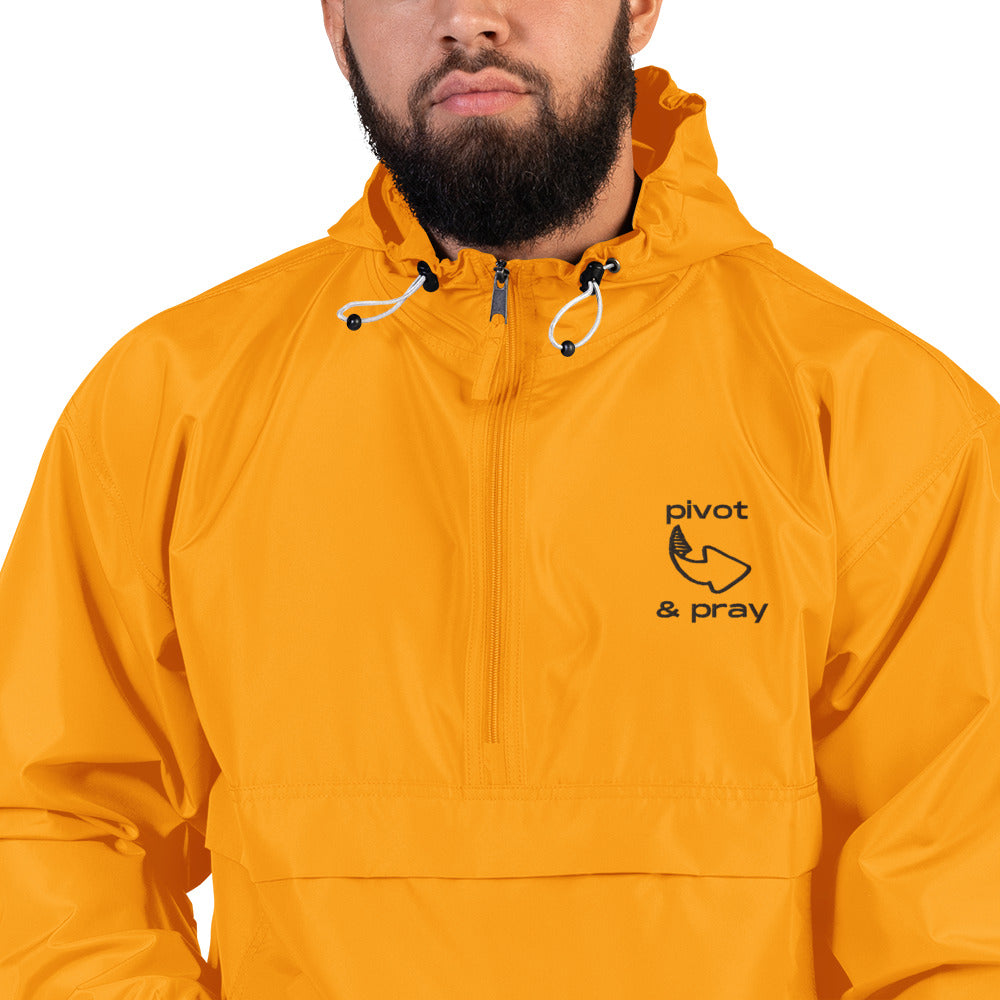 Pivot & Pray Embroidered Champion Packable Adult Gold Jacket