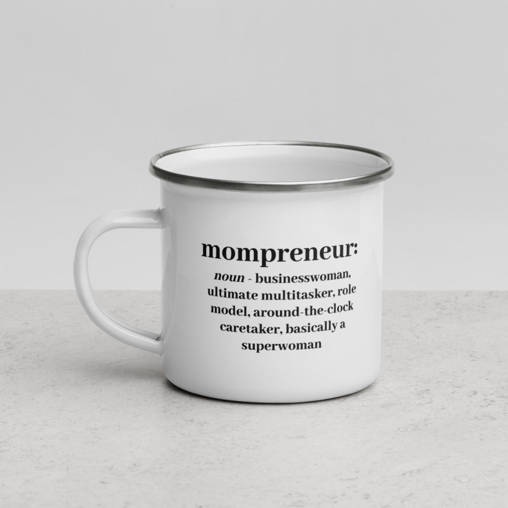 Mompreneur Enamel Mug, White