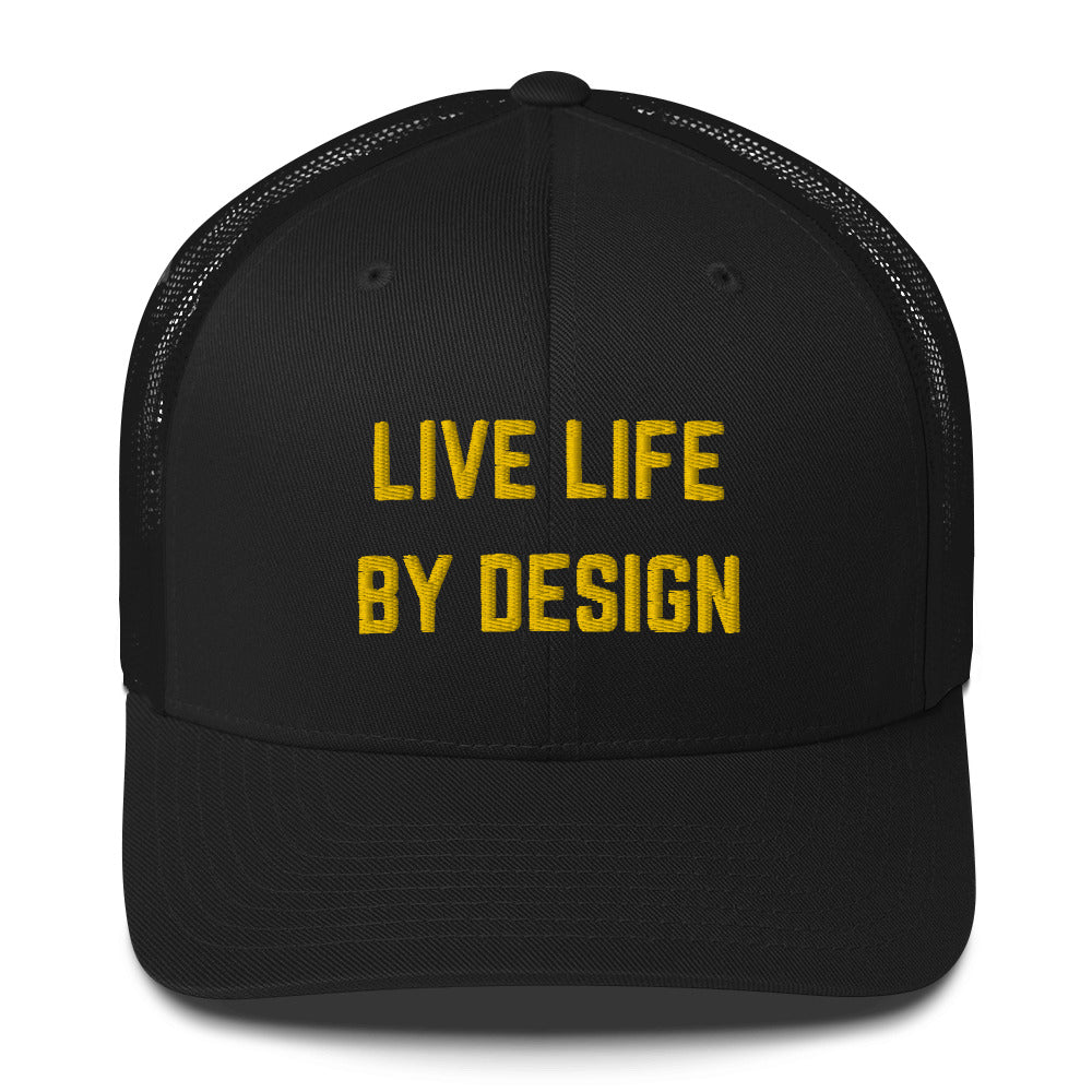 Live Life By Design Trucker Cap Yellow Thread