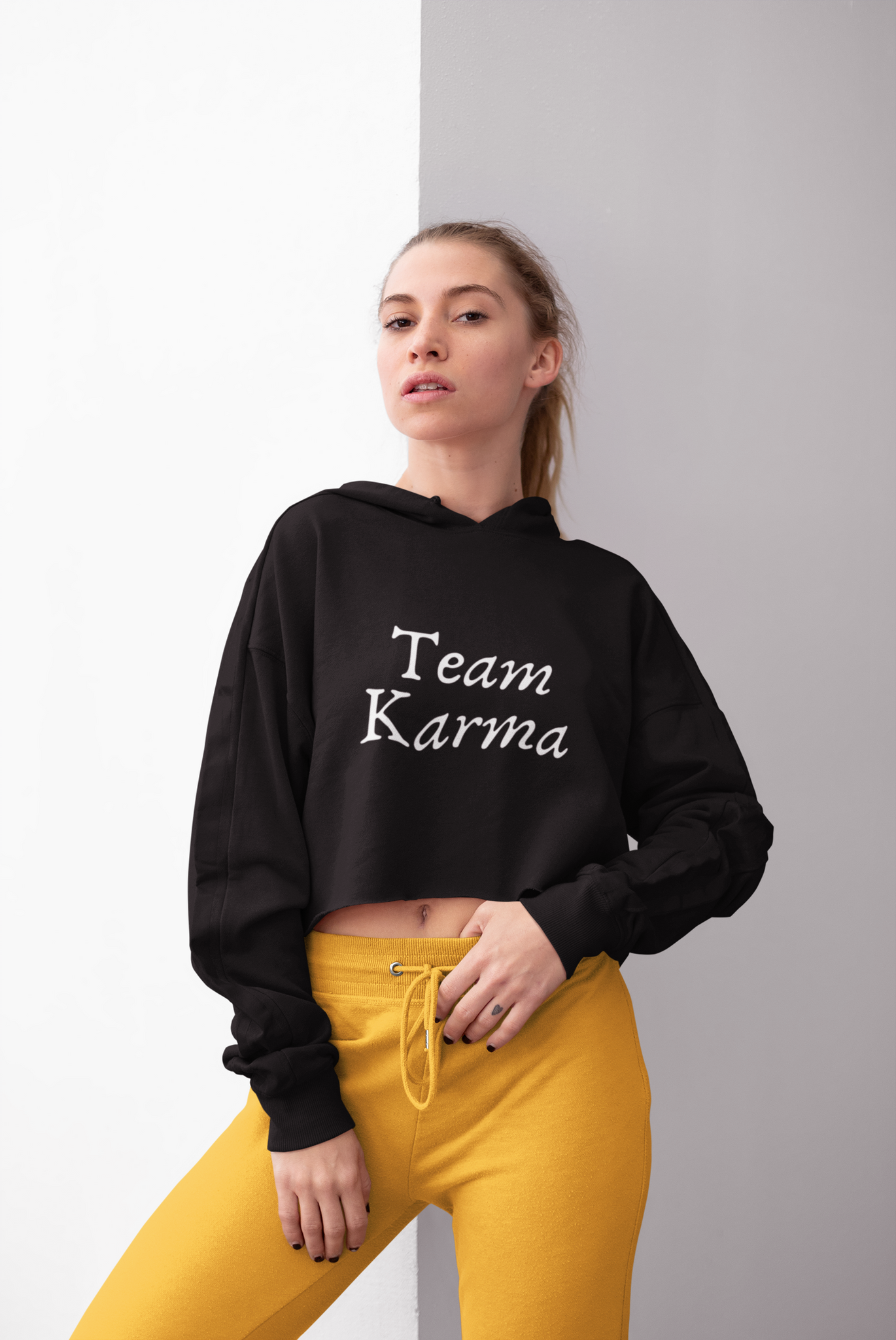 Team Karma Black Crop Women's Hoodie